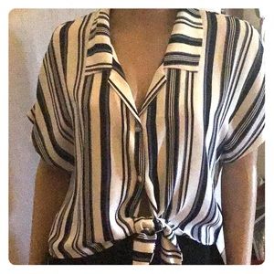 Navy and white stripe polyester shirt